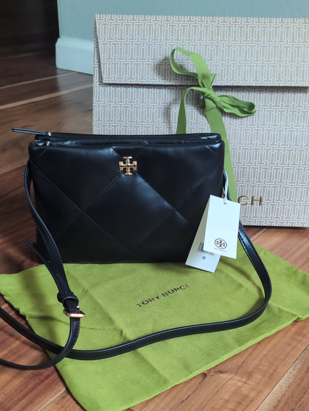 Tory Burch Kira Leather Double Zip Diamond Quilted Crossbody + Dust + Gift Bag❤️